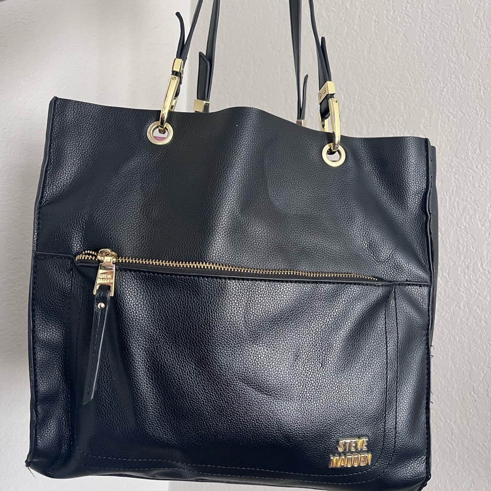 Steve Madden Black Shoulder Bag with Gold Accents - Picture 9 of 9